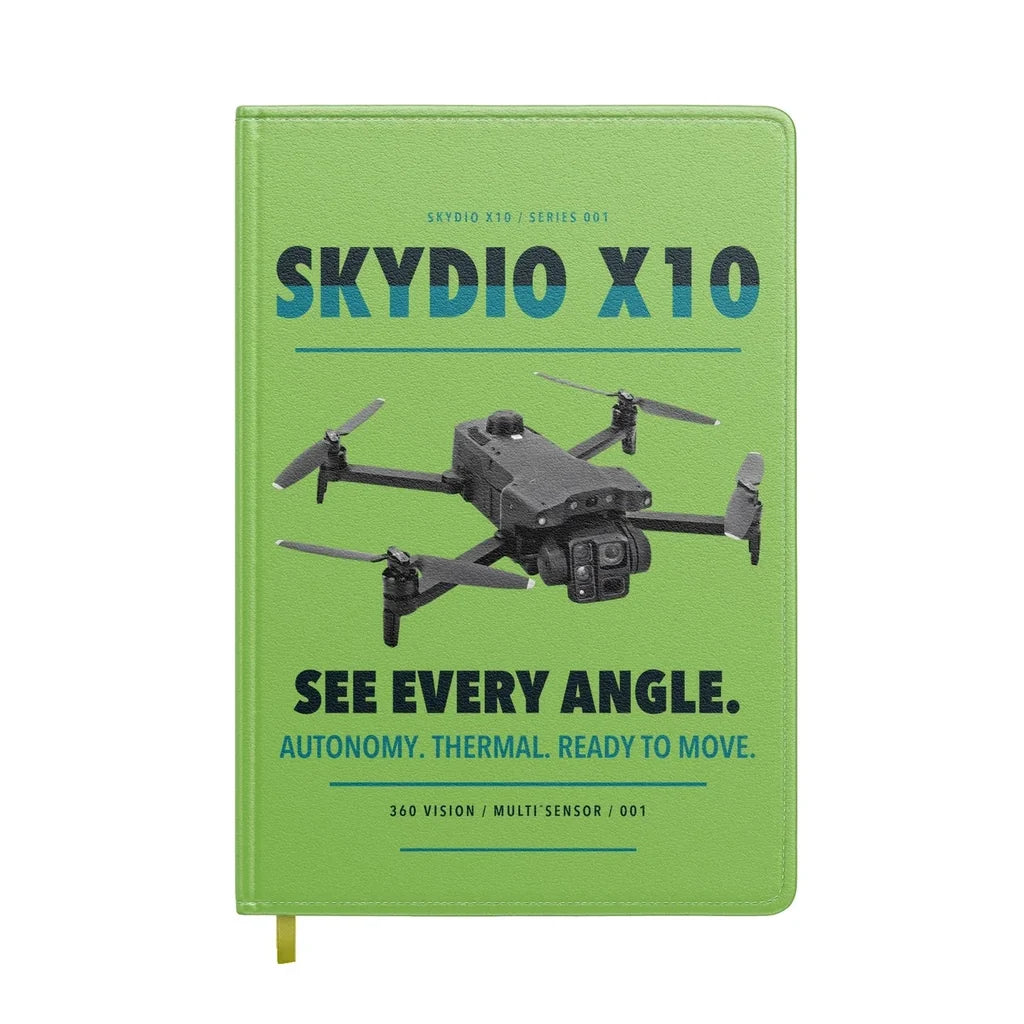 Skydio X10 design on light green notebook