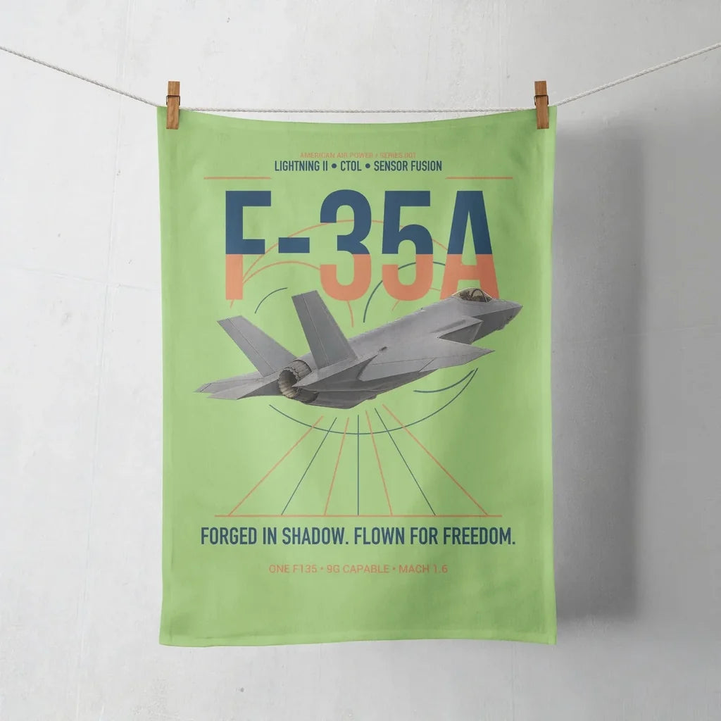 F-35A Lightning II design on light green towel
