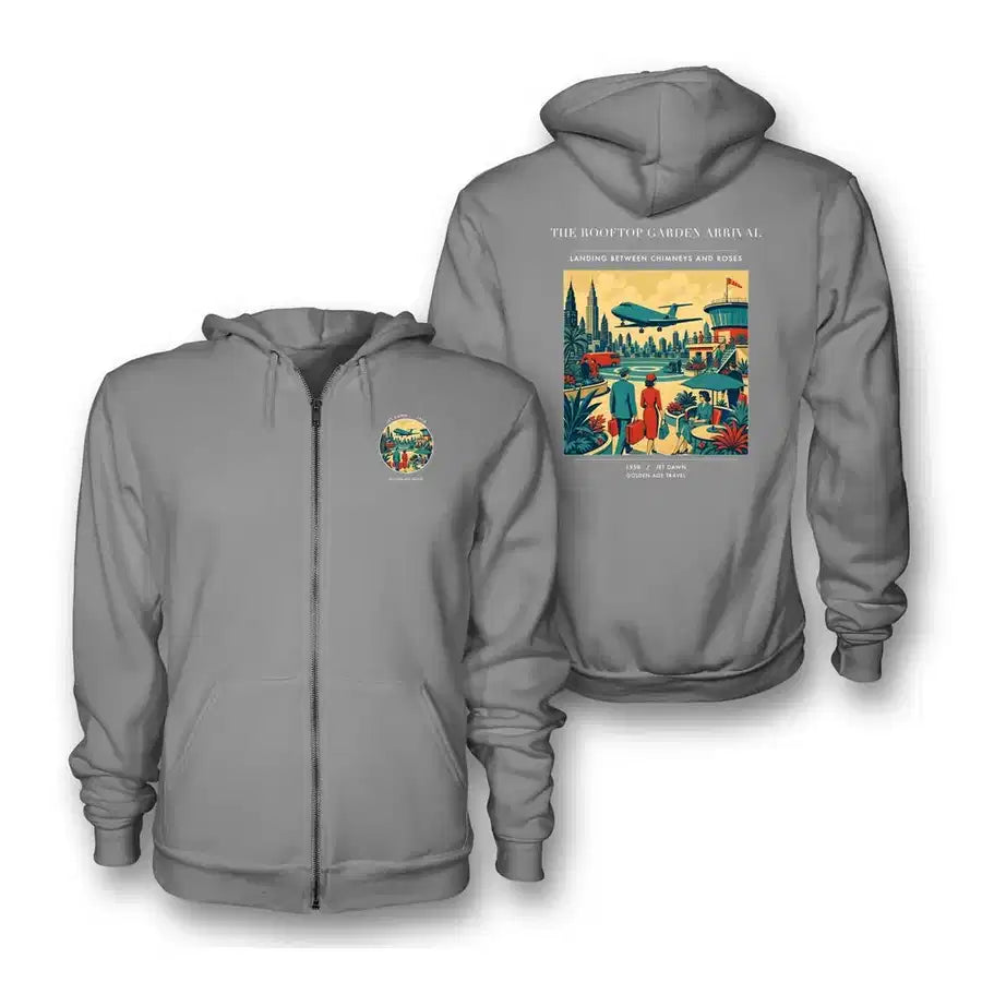 VINTAGE G4371 - The Rooftop Garden Arrival - Premium Zipped Hoodie design on gray