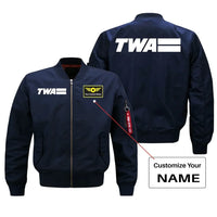 Thumbnail for Trans World Airlines (TWA) logo on blue + name bomber jacket