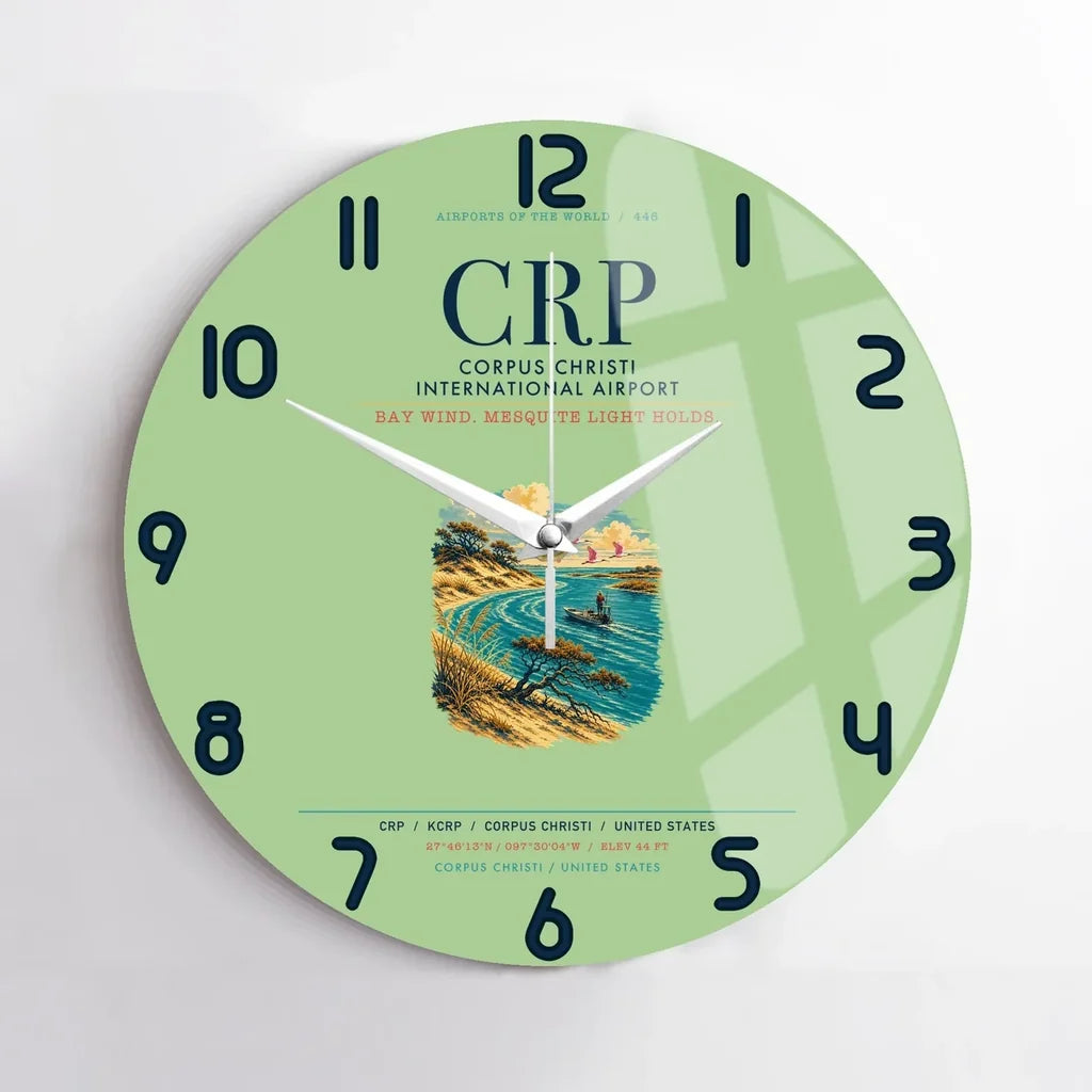 Corpus Christi International Airport (CRP) design on light green no frame wall clock