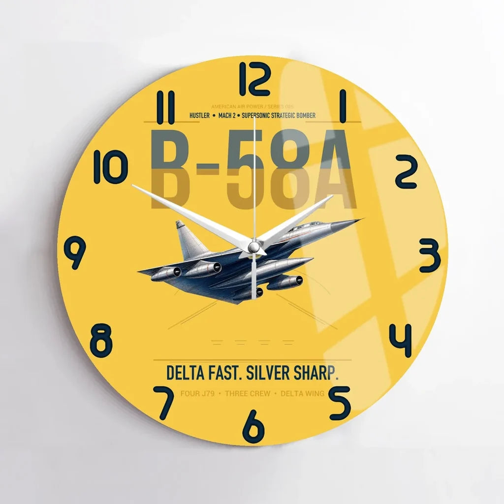B-58A Hustler design on yellow no frame wall clock