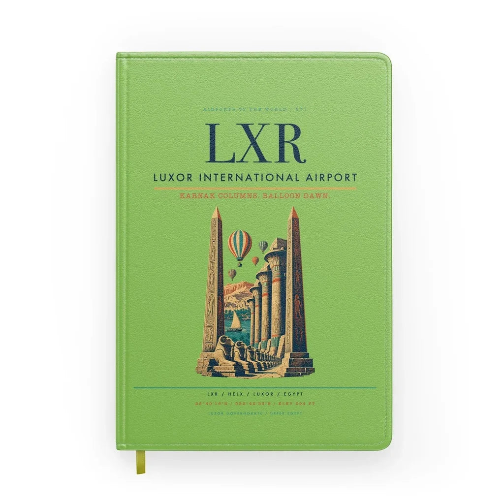 Luxor International Airport (LXR) design on light green notebook