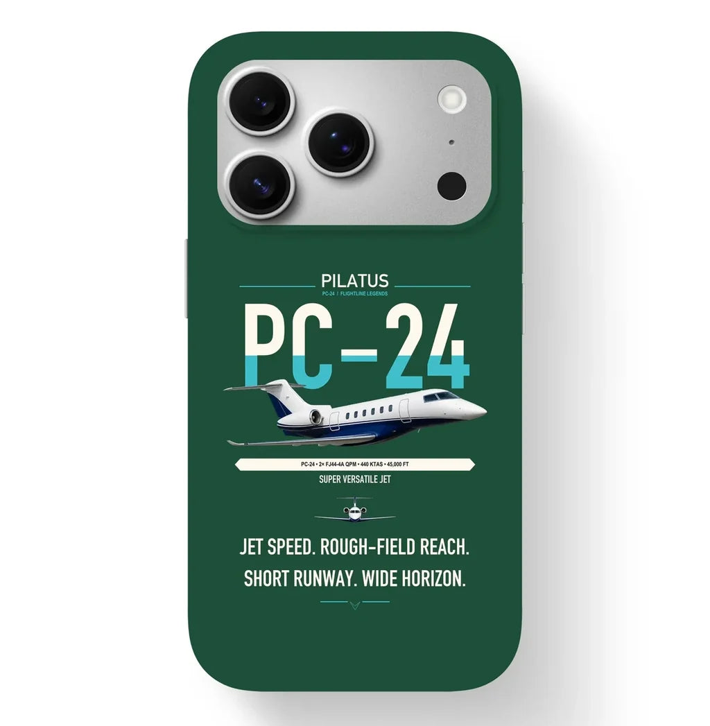 Pilatus PC-24 design on dark green magsafe iphone case, for iPhone 17 Pro