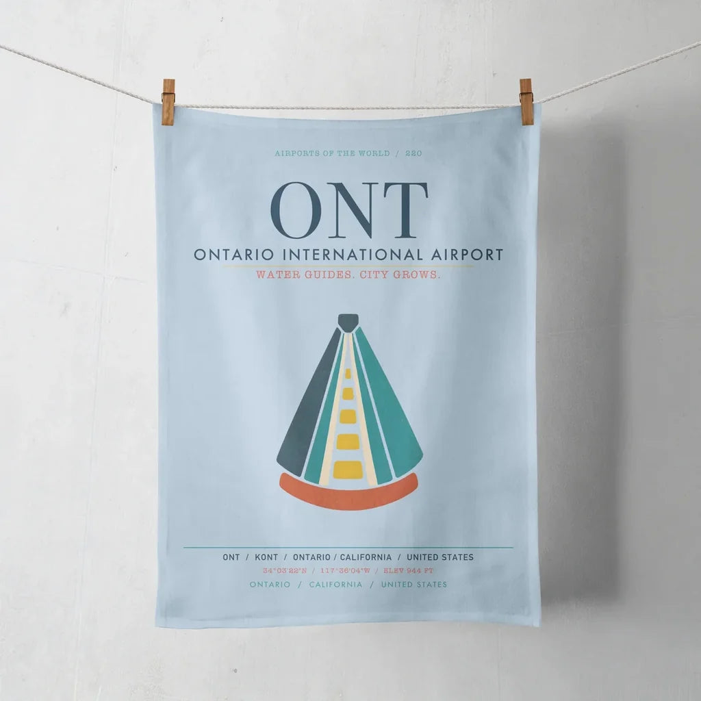Ontario International Airport (ONT) design on light blue towel