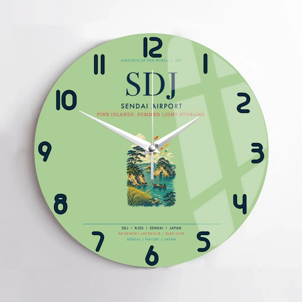 Sendai Airport (SDJ) design on light green no frame wall clock