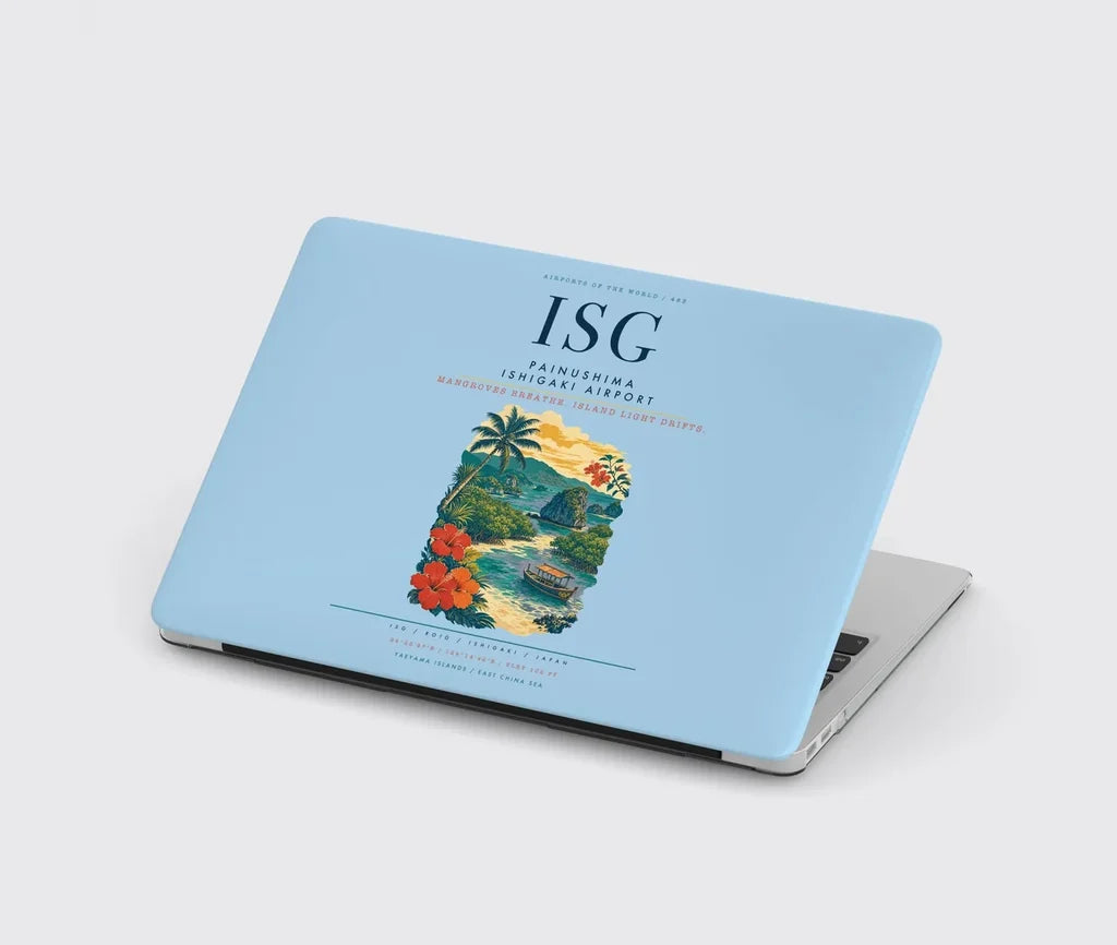 Painushima Ishigaki Airport (ISG) design on light blue MacBook case