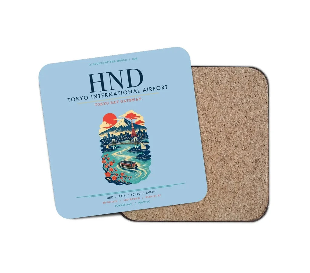 Tokyo Haneda Airport (HND) design on light blue 1 piece coaster