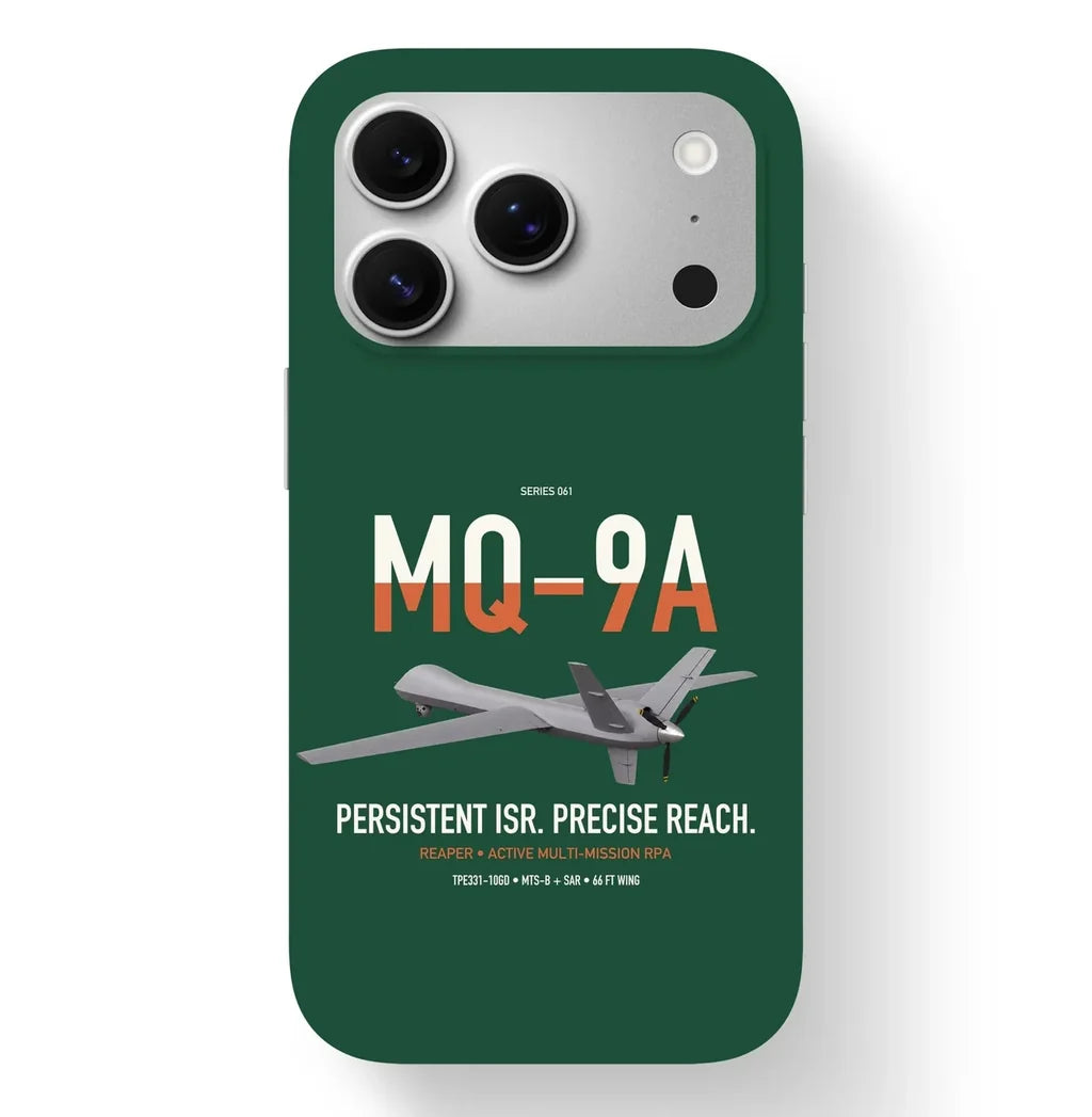 MQ-9A Reaper design on dark green magsafe iphone case, for iPhone 17 Pro