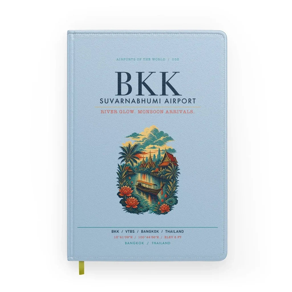 Bangkok Suvarnabhumi Airport (BKK) design on light blue notebook