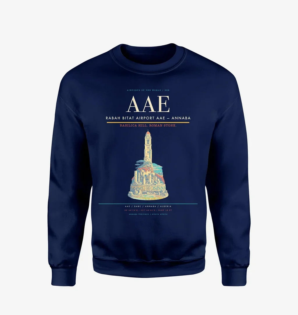 Rabah Bitat Airport (AAE) design on navy blue sweatshirt