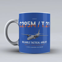 Thumbnail for Airbus C295M T.21 design on blue ceramic mug, double-side print