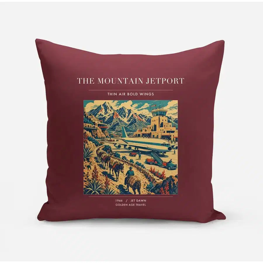 VINTAGE G4123 - The Mountain Jetport - Designed Pillows design on darkred