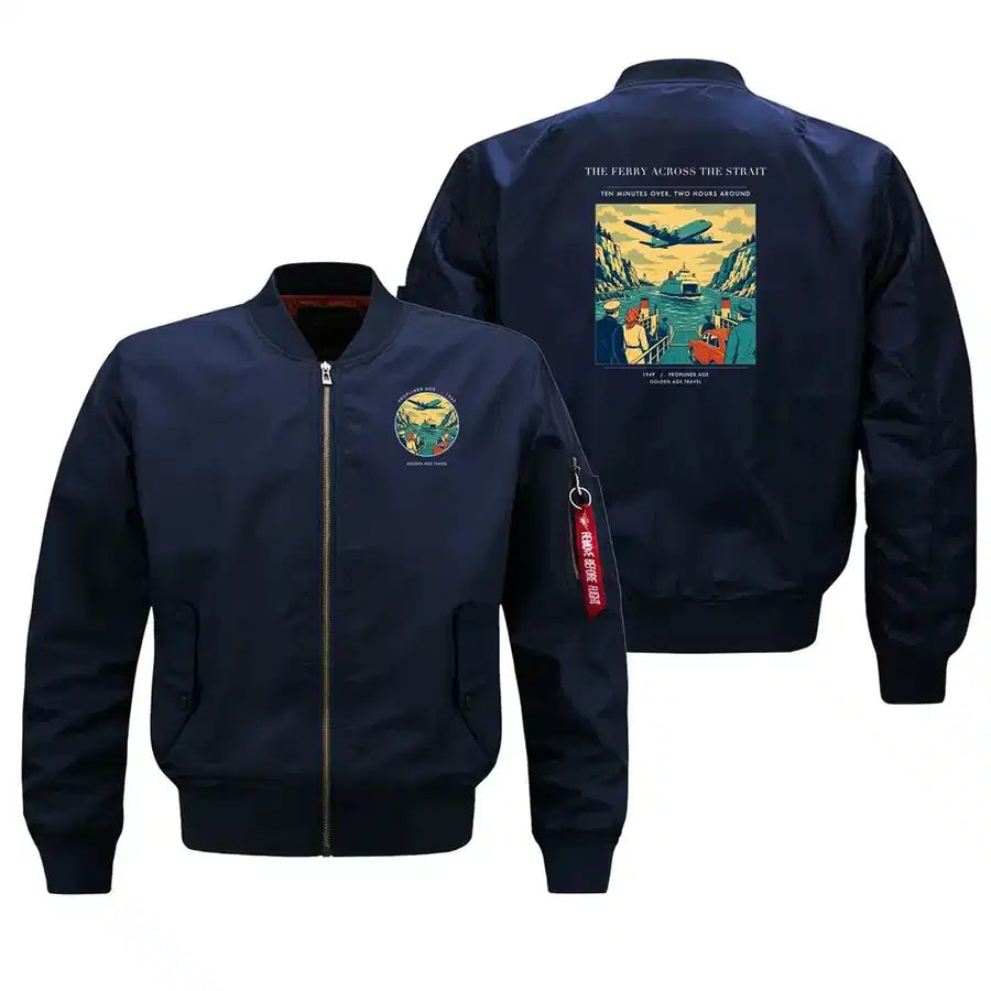 VINTAGE G4478 - The Ferry Across The Strait - Bomber Jacket design on blue