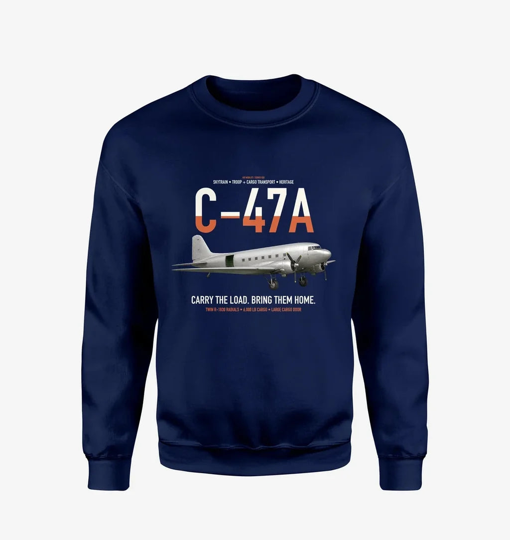C-47A Skytrain design on navy blue sweatshirt