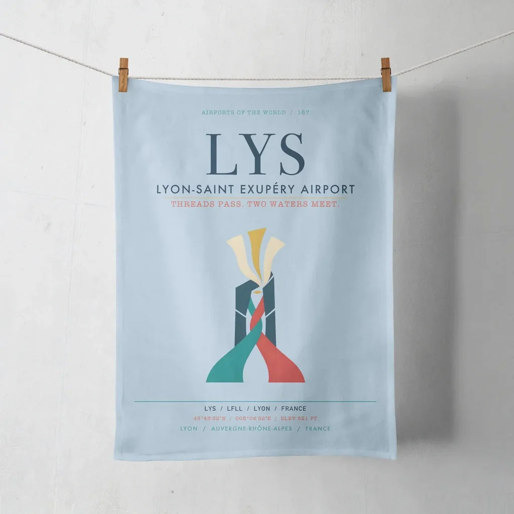 Lyon-Saint Exupéry Airport (LYS) design on light blue towel