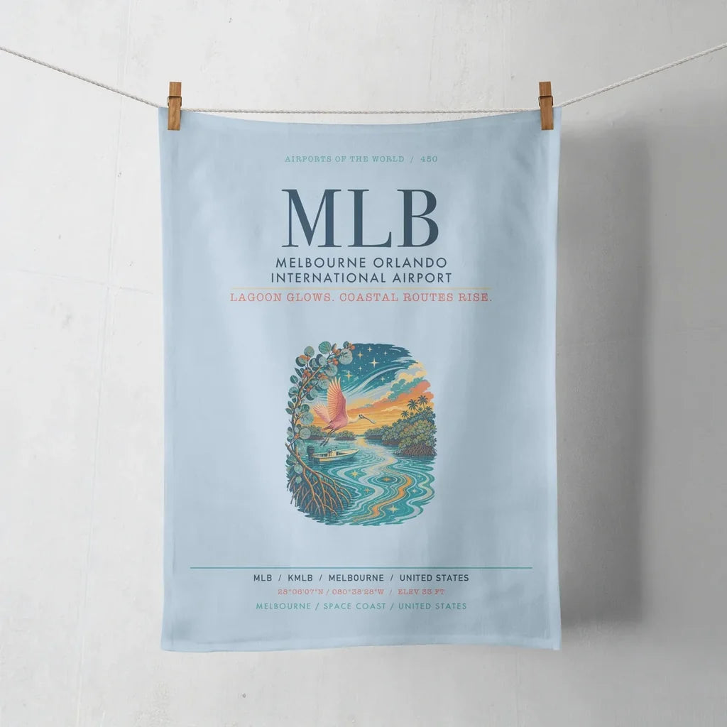Melbourne Orlando International Airport (MLB) design on light blue towel