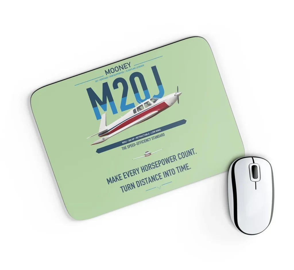 Mooney M20J 201 design on light green rectangle mouse pad