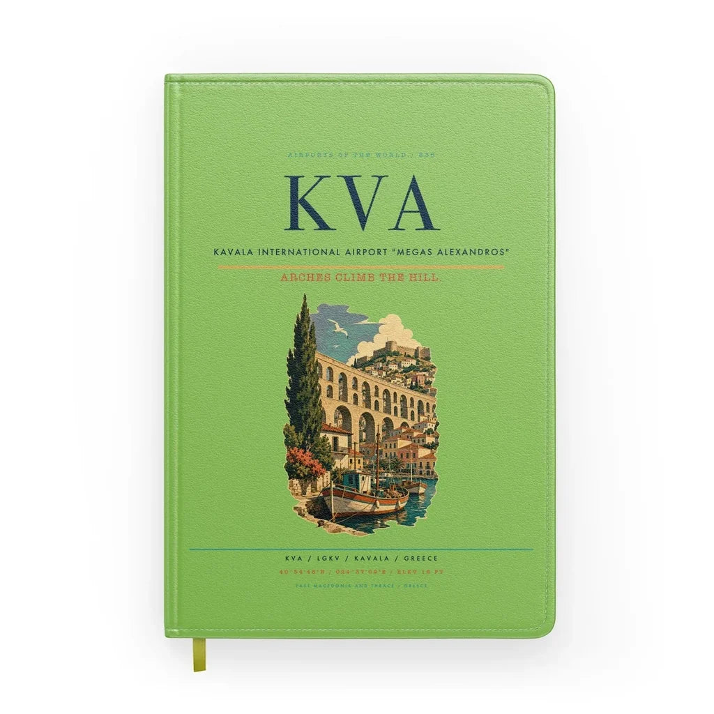 Kavala International Airport Megas Alexandros (KVA) design on light green notebook