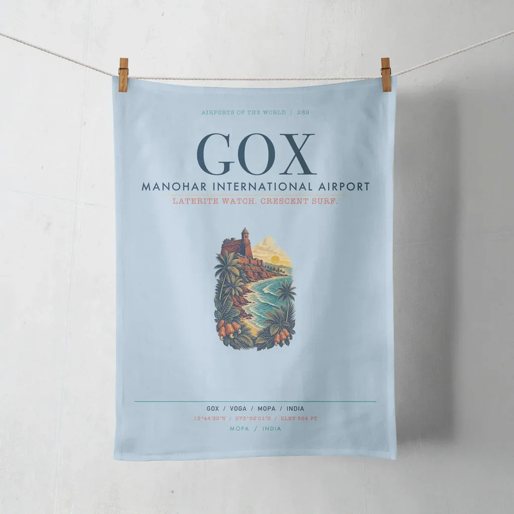 Manohar International Airport Mopa (GOX) design on light blue towel