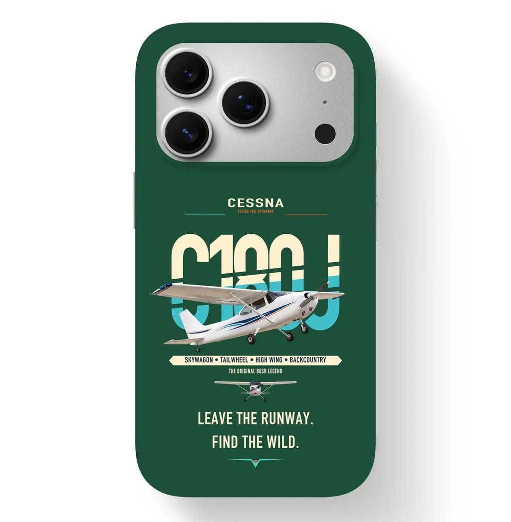 Cessna 180J Skywagon design on dark green magsafe iphone case, for iPhone 17 Pro
