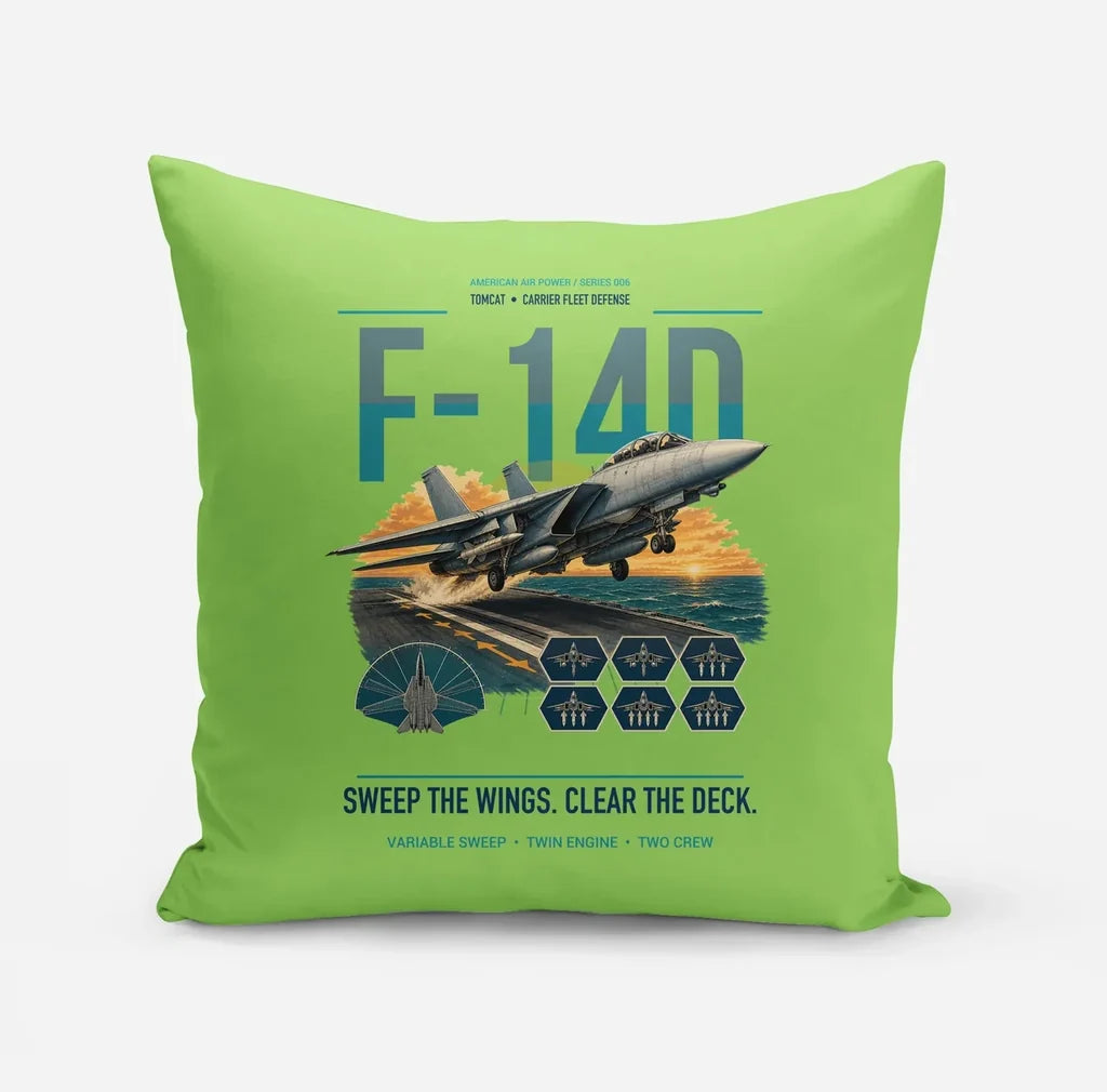 F-14D Tomcat design on light green pillow