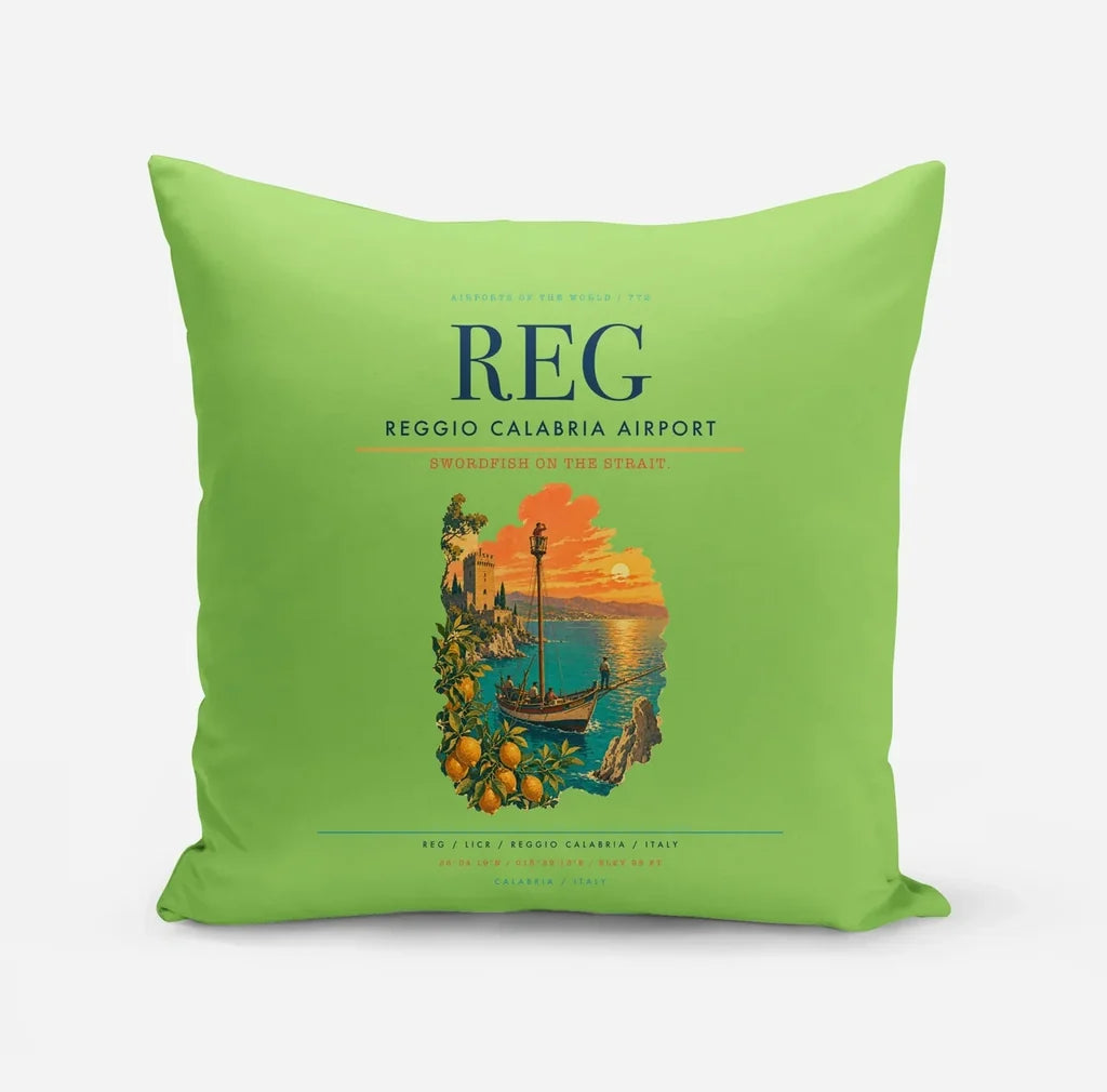 Reggio Calabria Airport (REG) design on light green pillow