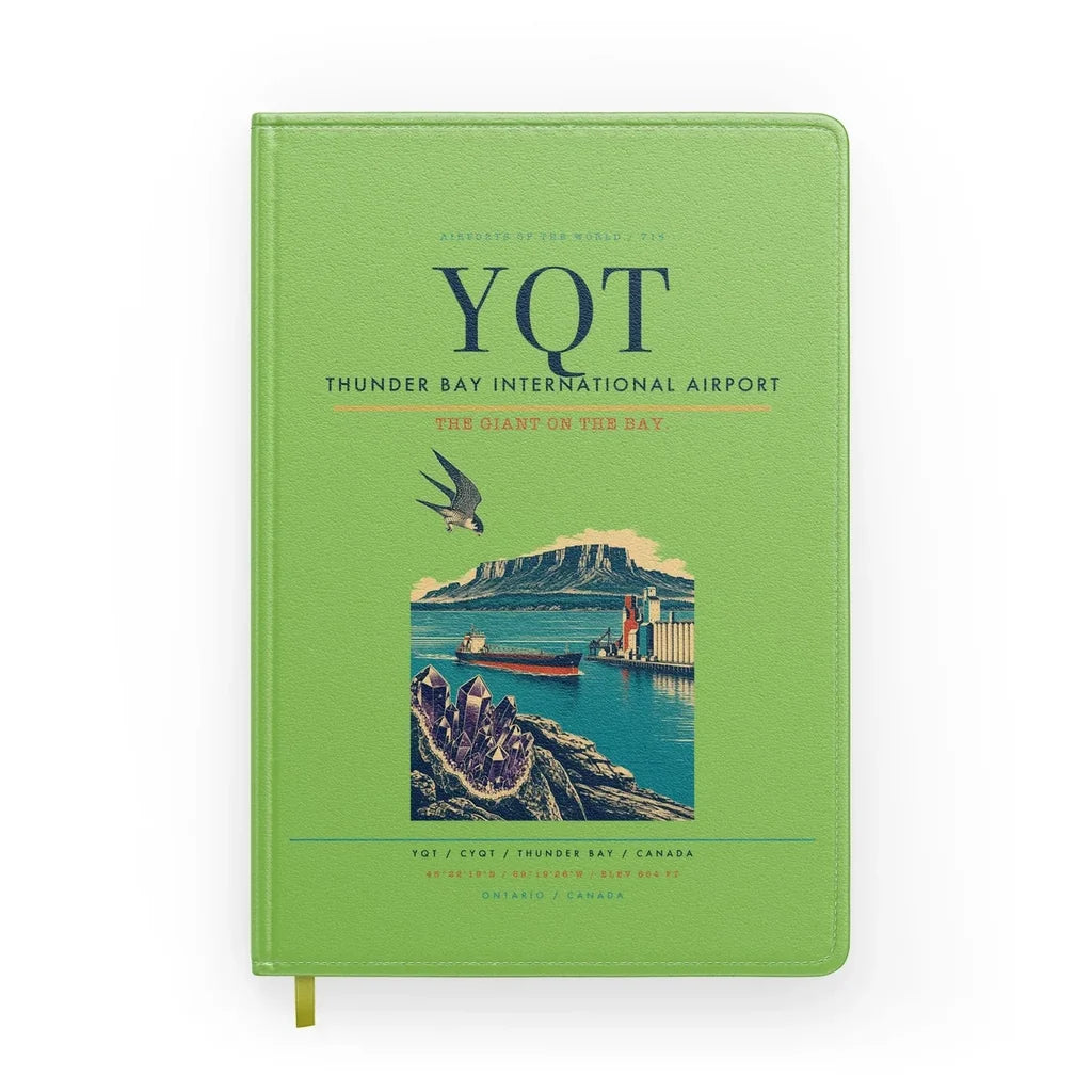 Thunder Bay International Airport (YQT) design on light green notebook