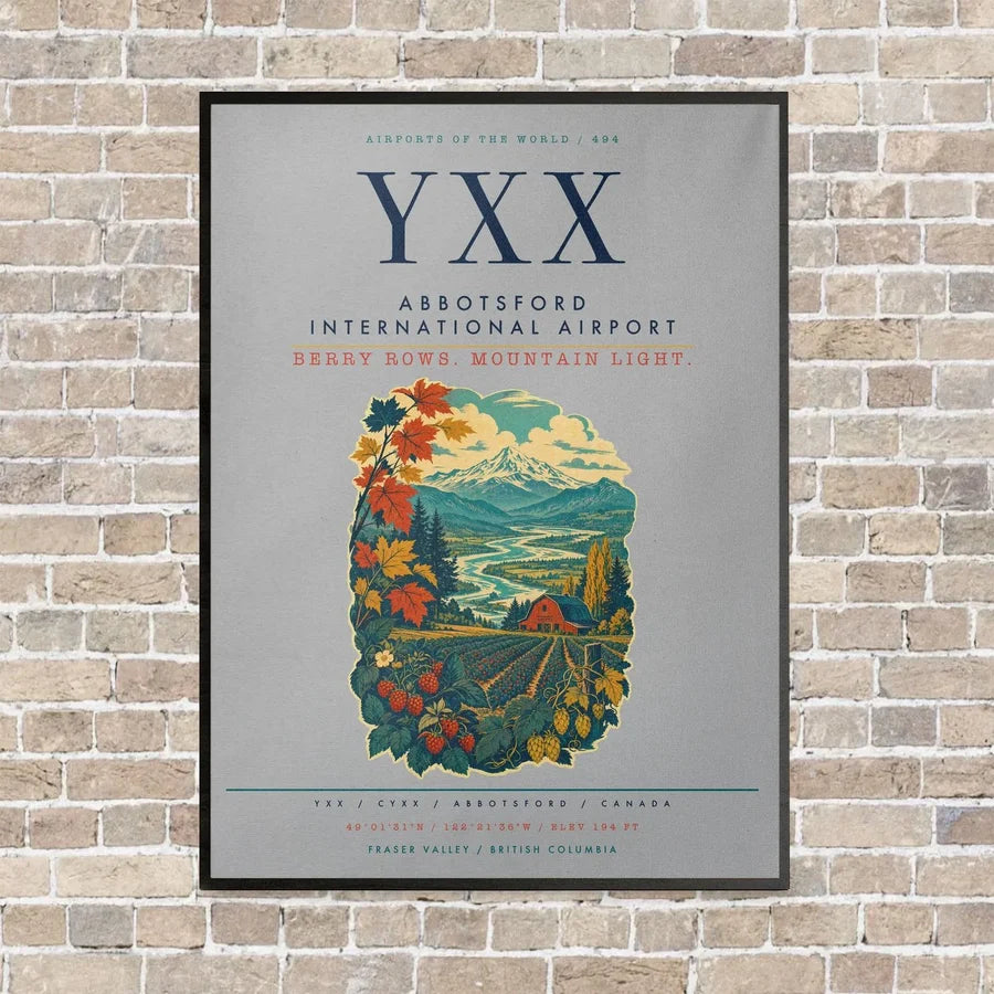 Abbotsford International Airport YXX vertical canvas print - framed - light gray background