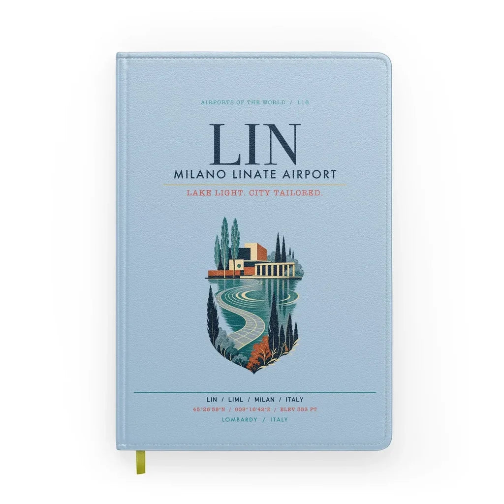 Milano Linate Airport (LIN) design on light blue notebook