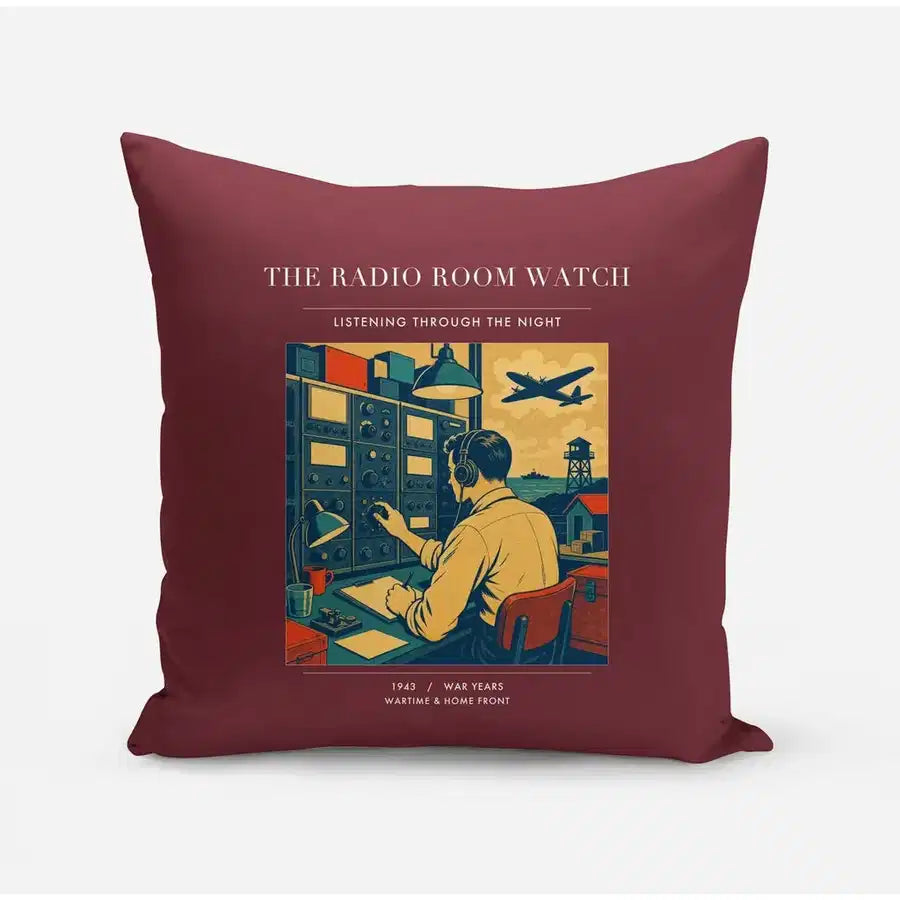 VINTAGE G4514 - The Radio Room Watch - Designed Pillows design on darkred