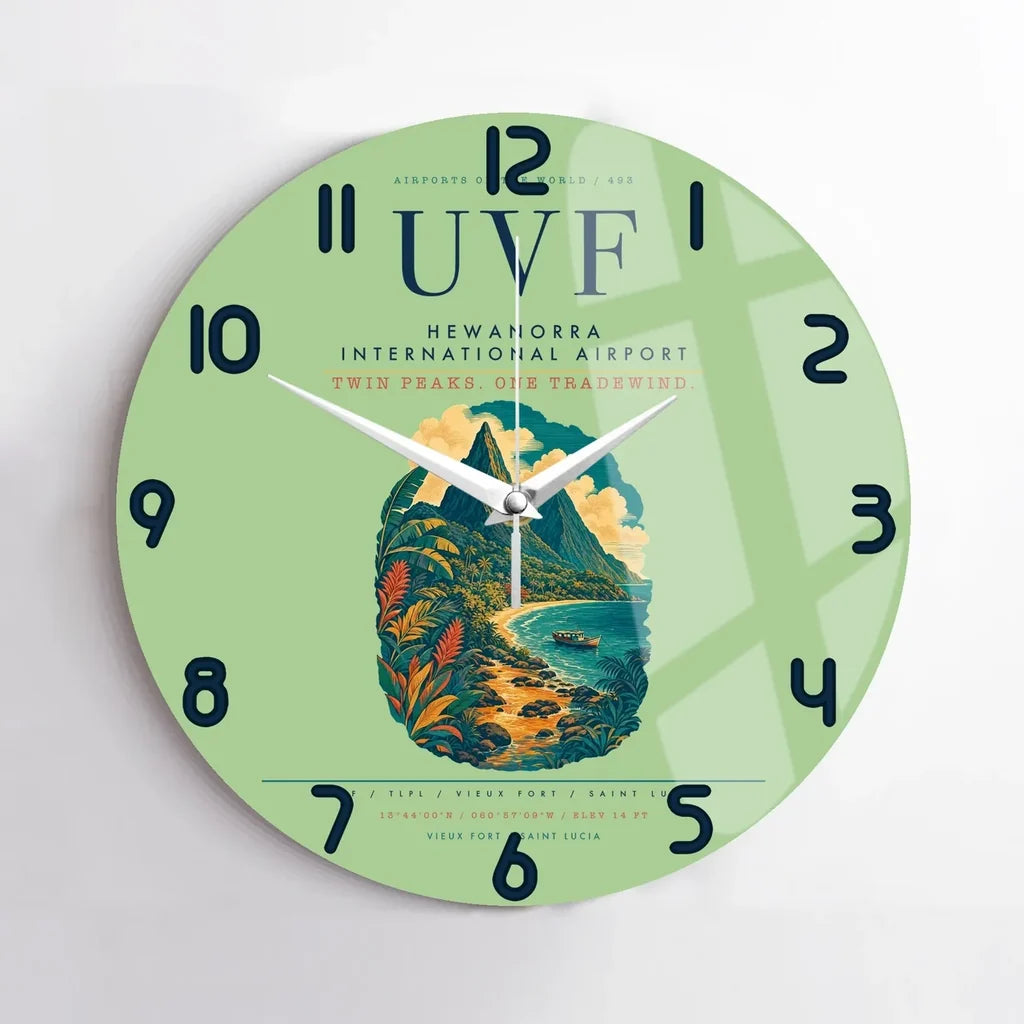Hewanorra International Airport (UVF) design on light green no frame wall clock