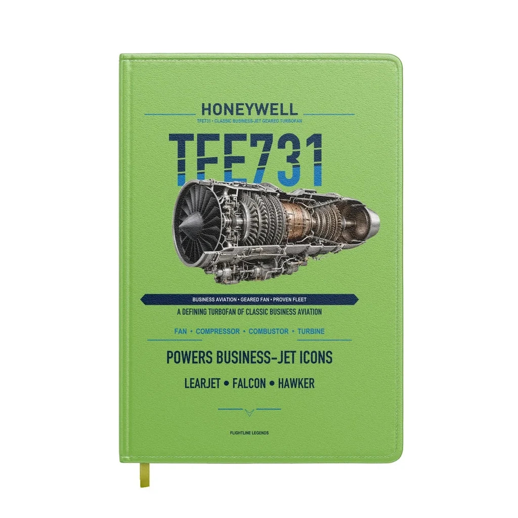 TFE731 design on light green notebook