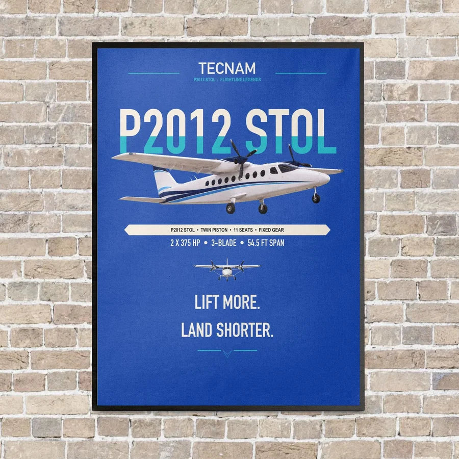 Tecnam P2012 STOL vertical canvas print - framed - blue background