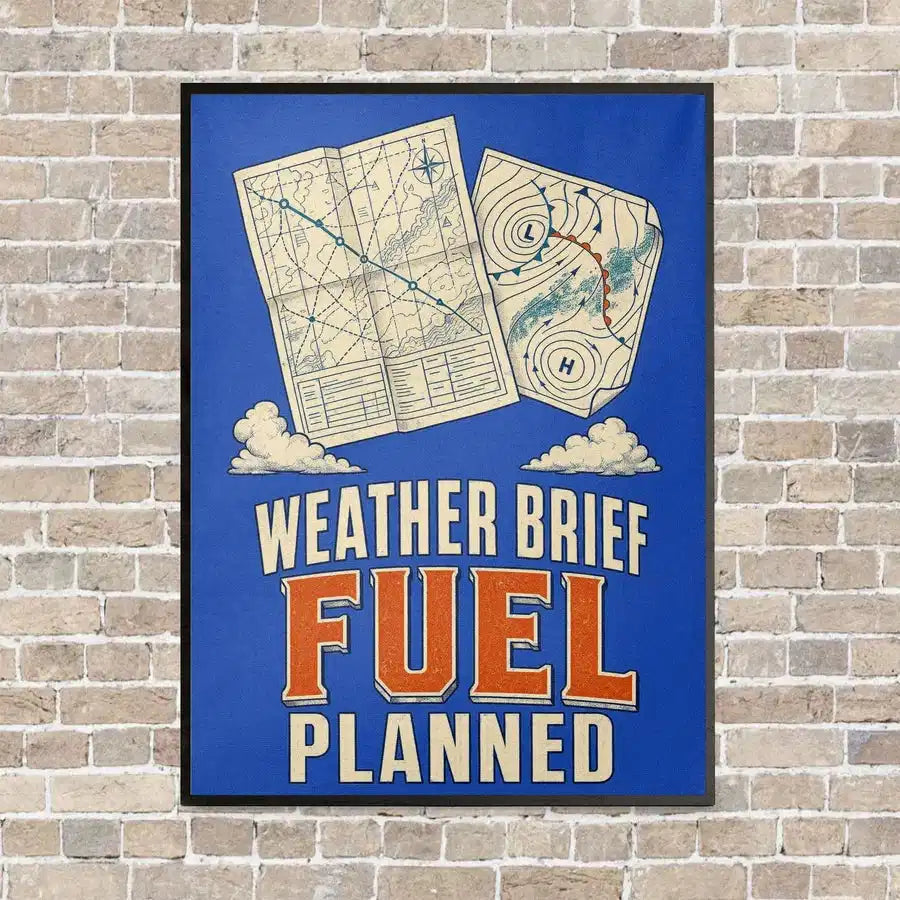 Weather Brief Fuel Planned vertical canvas print - framed - blue background