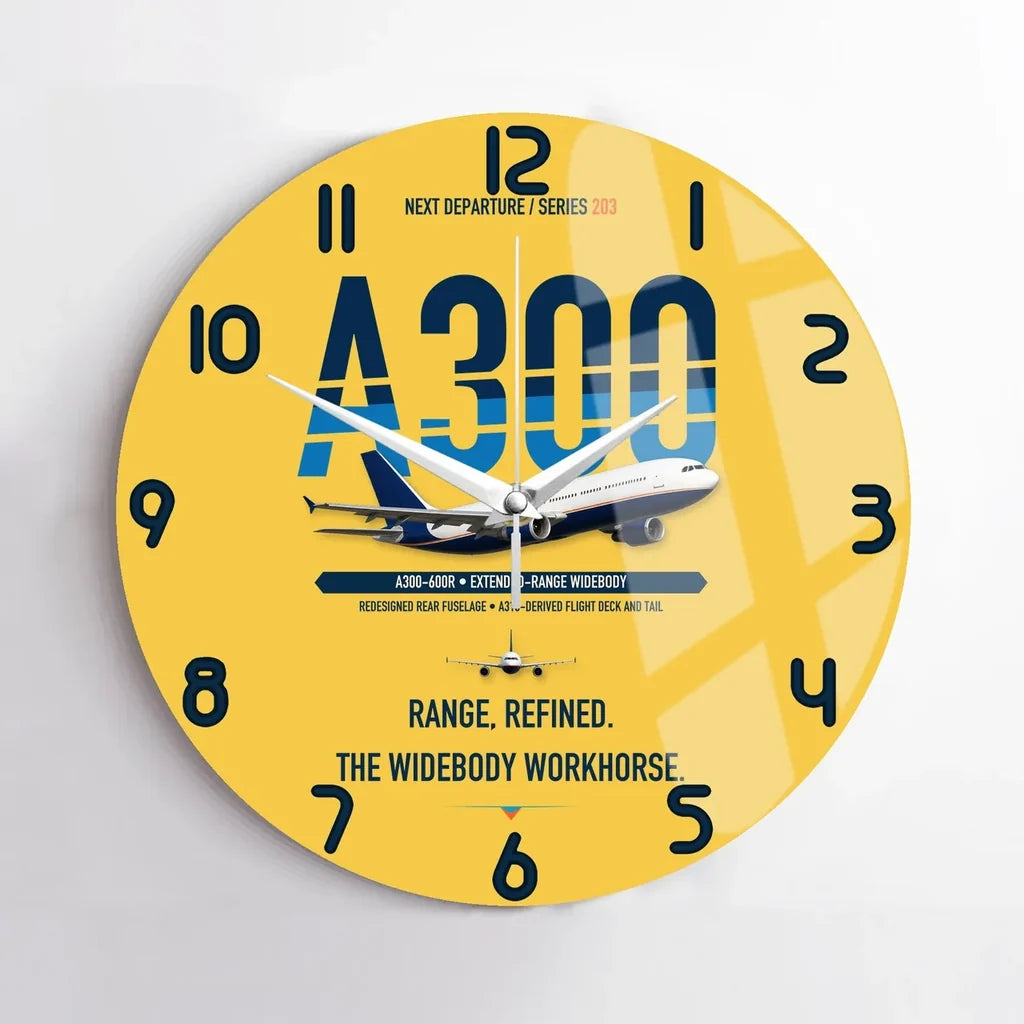 Airbus A300-600R design on yellow no frame wall clock