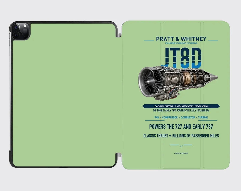 JT8D design on light green ipad tablet case
