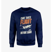 Thumbnail for Care Takes Flight Before Dawn design on navy blue sweatshirt