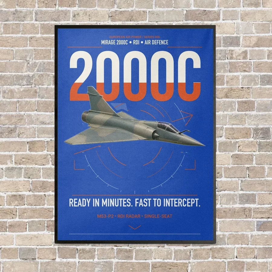 Dassault Mirage 2000C RDI vertical canvas print - framed - blue background
