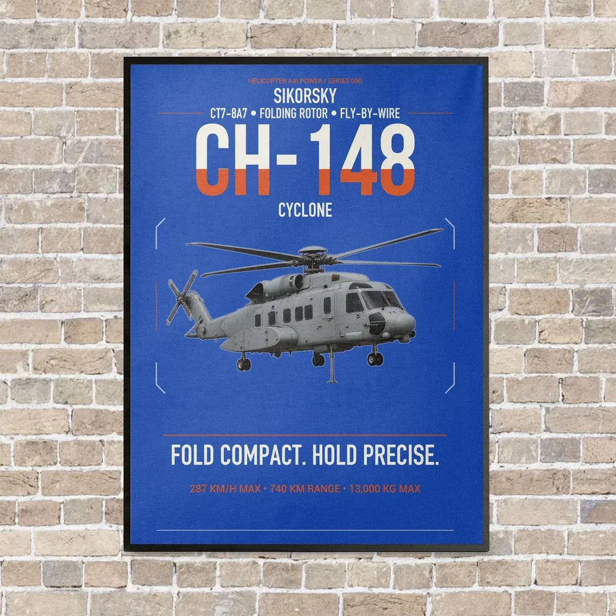 Sikorsky CH-148 Cyclone vertical canvas print - framed - blue background
