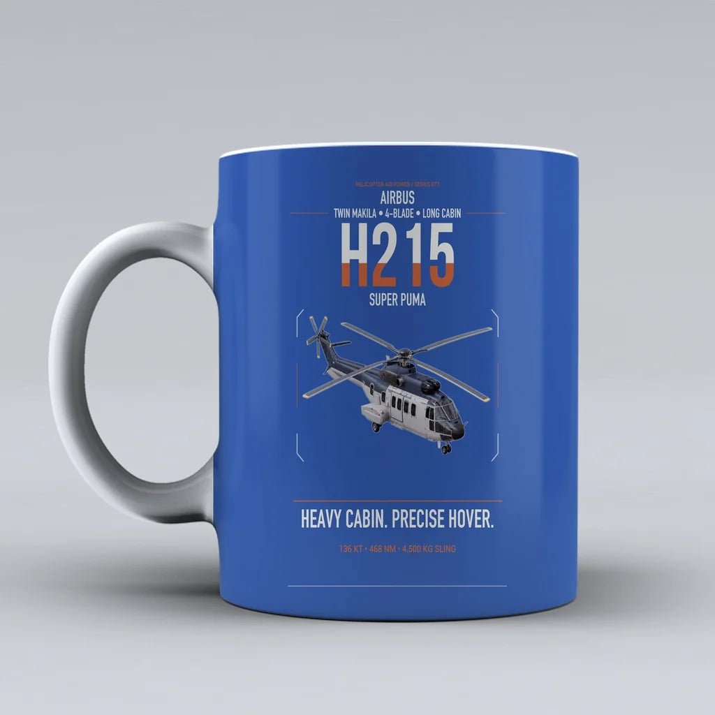 Airbus H215 design on blue ceramic mug, double-side print