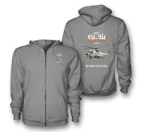 Thumbnail for Sikorsky SH-3H Sea King design on gray premium zipped hoodie, double-side print