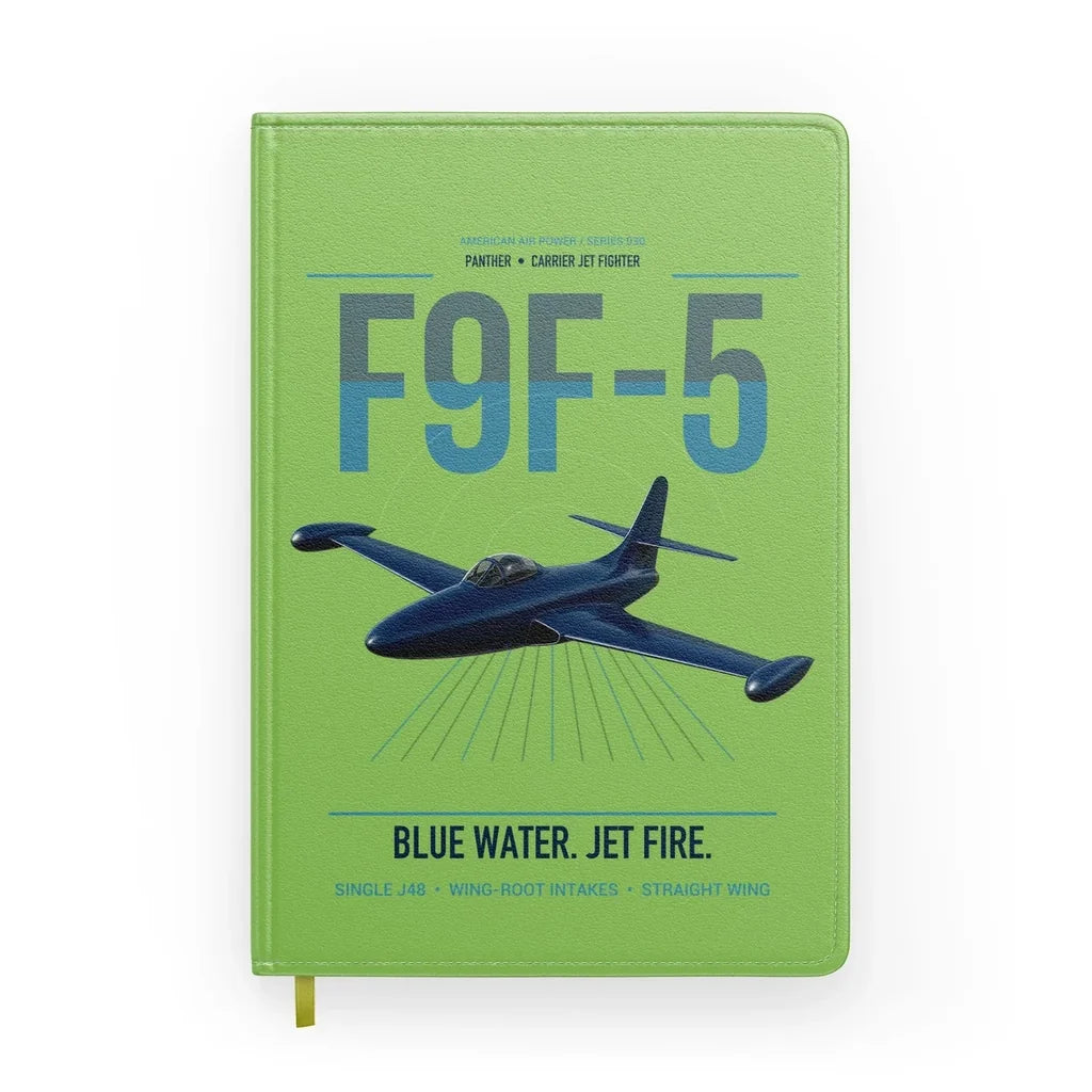 F9F-5 Panther design on light green notebook