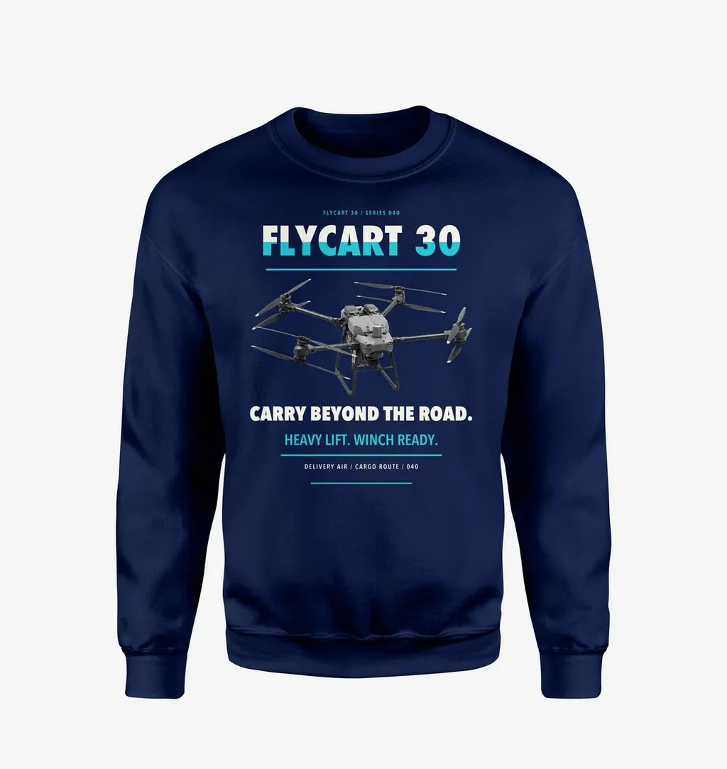 DJI FlyCart 30 design on navy blue sweatshirt