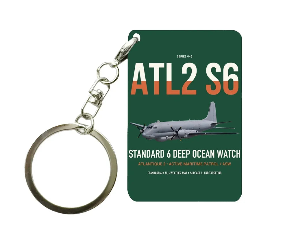 Atlantique 2 Standard 6 design on dark green designed key chain, double-side print