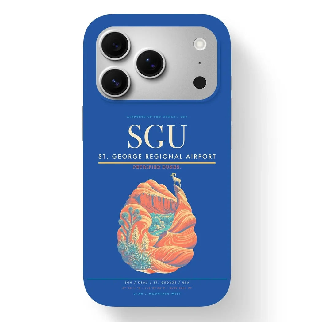 St. George Airport (SGU) design on blue iPhone 17 Pro MagSafe case