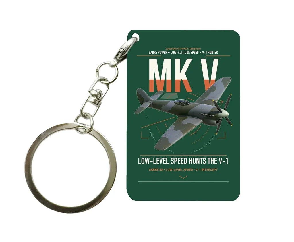 Hawker Tempest Mk V design on dark green designed key chain, double-side print