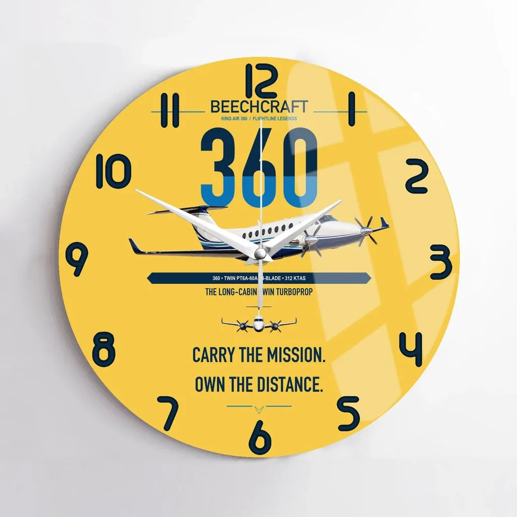 Beechcraft King Air 360 design on yellow no frame wall clock