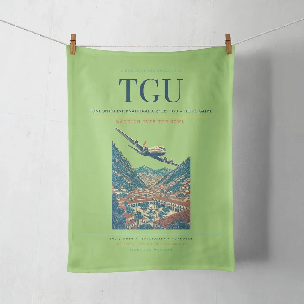 Toncontín International Airport (TGU) design on light green towel