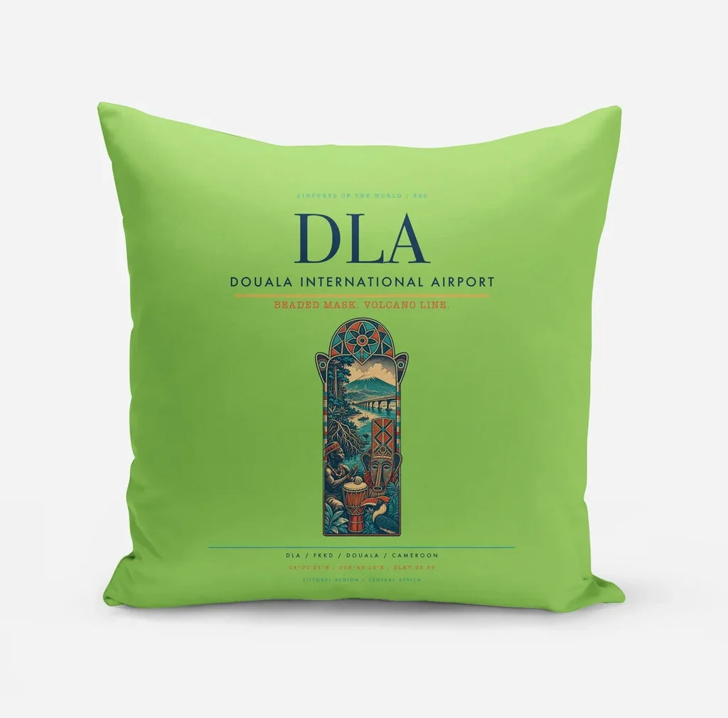 Douala International Airport (DLA) design on light green pillow